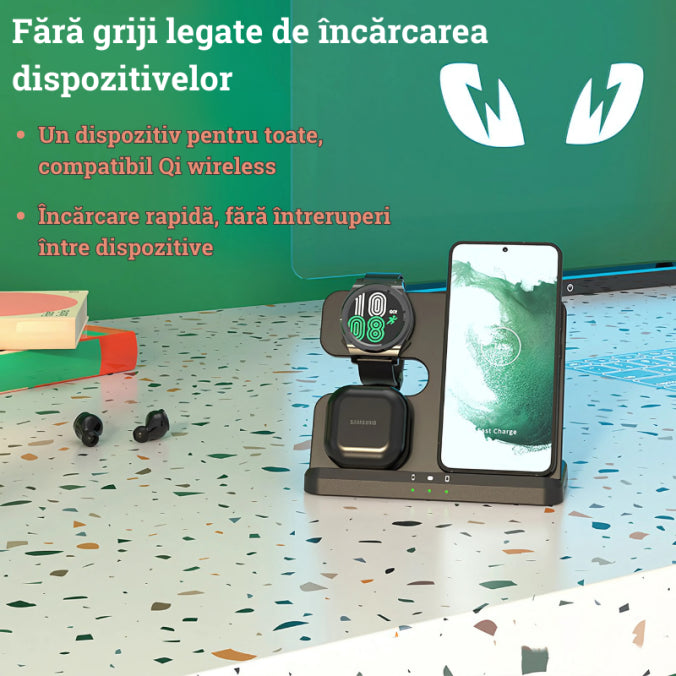 Încărcător 3-în-1 Telefon, Smart Watch & Căști