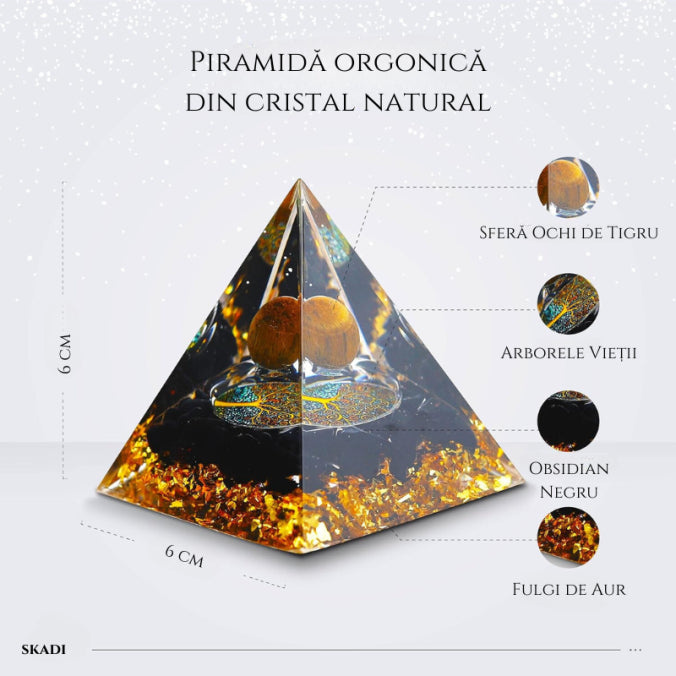 Piramida Orgonica Obsidian & Ochi de Tigru pentru Energie Pozitivă