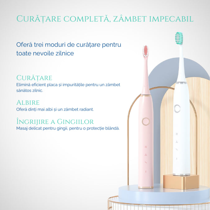 Periuță Premium cu Sterilizator UV & 30 Zile Autonomie