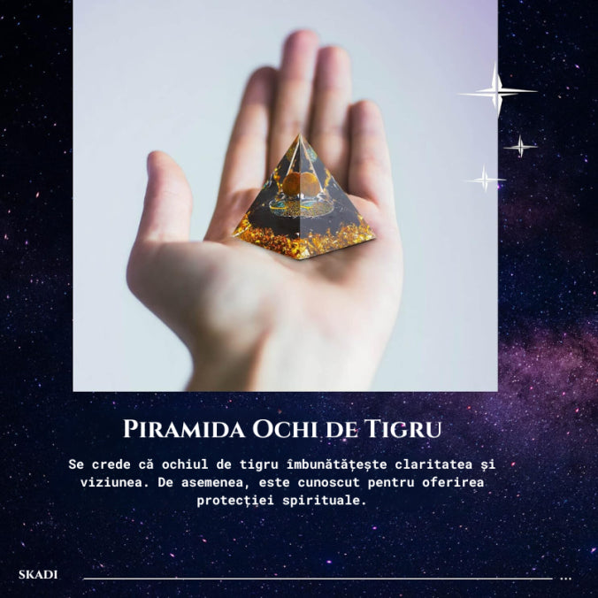 Piramida Orgonica Obsidian & Ochi de Tigru pentru Energie Pozitivă