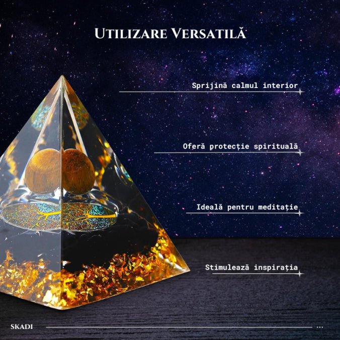 Piramida Orgonica Obsidian & Ochi de Tigru pentru Energie Pozitivă