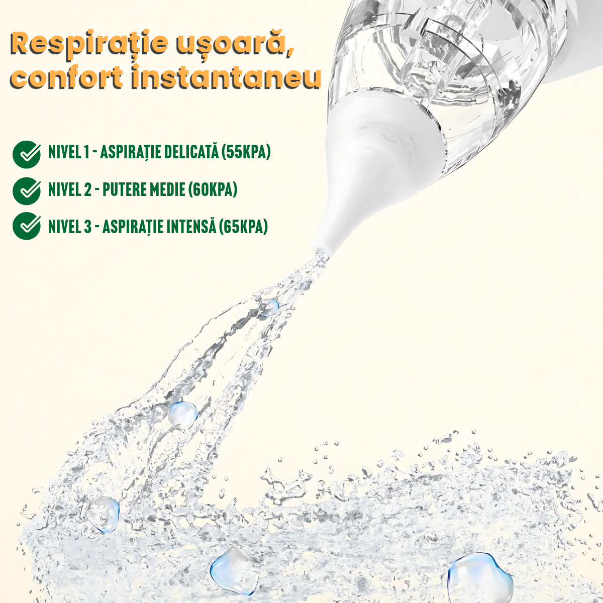 Aspirator Nazal Electric pentru Bebelusi, Incarcare USB, 3 Moduri de Aspirare, Muzica Relaxanta, Capete din Silicon de Inalta Calitate, Portabil si Silentios, Fara BPA, Alb