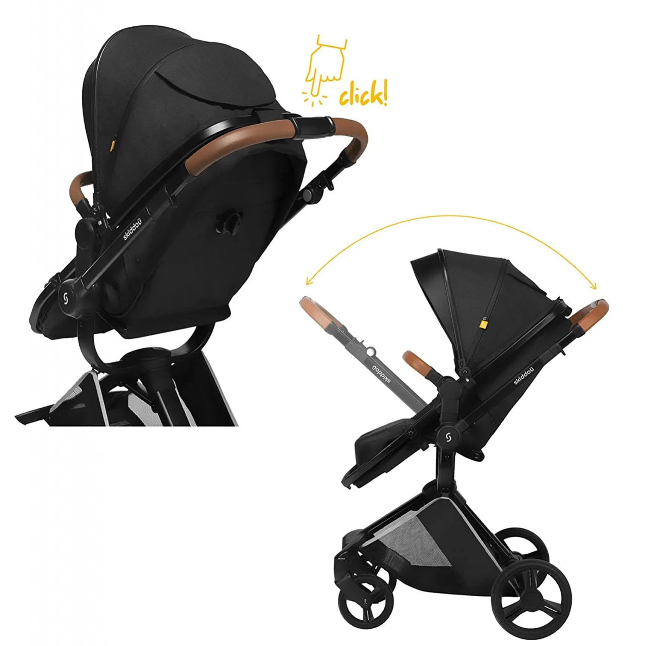 Carucior transformabil 2 in 1 Skiddou Nasjo Onyx, Negru