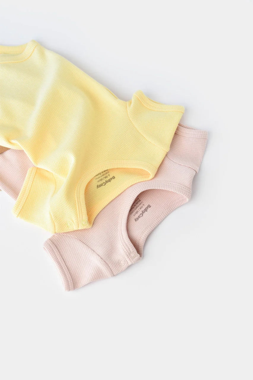 Set 2 body-uri bebe unisex -100% bumbac organic - Galben/Roz, BabyCosy