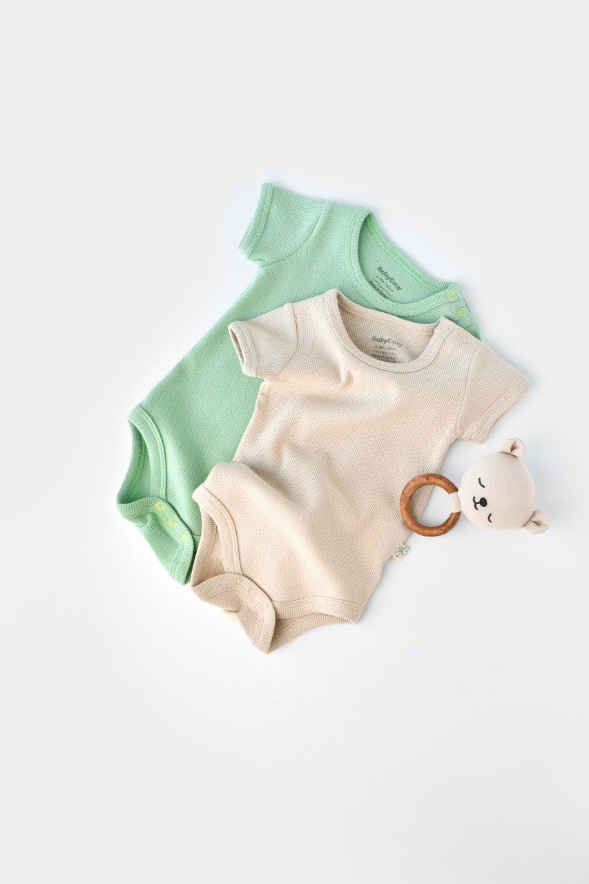 Set 2 body-uri bebe unisex -100% bumbac organic - Mint/Stone, BabyCosy