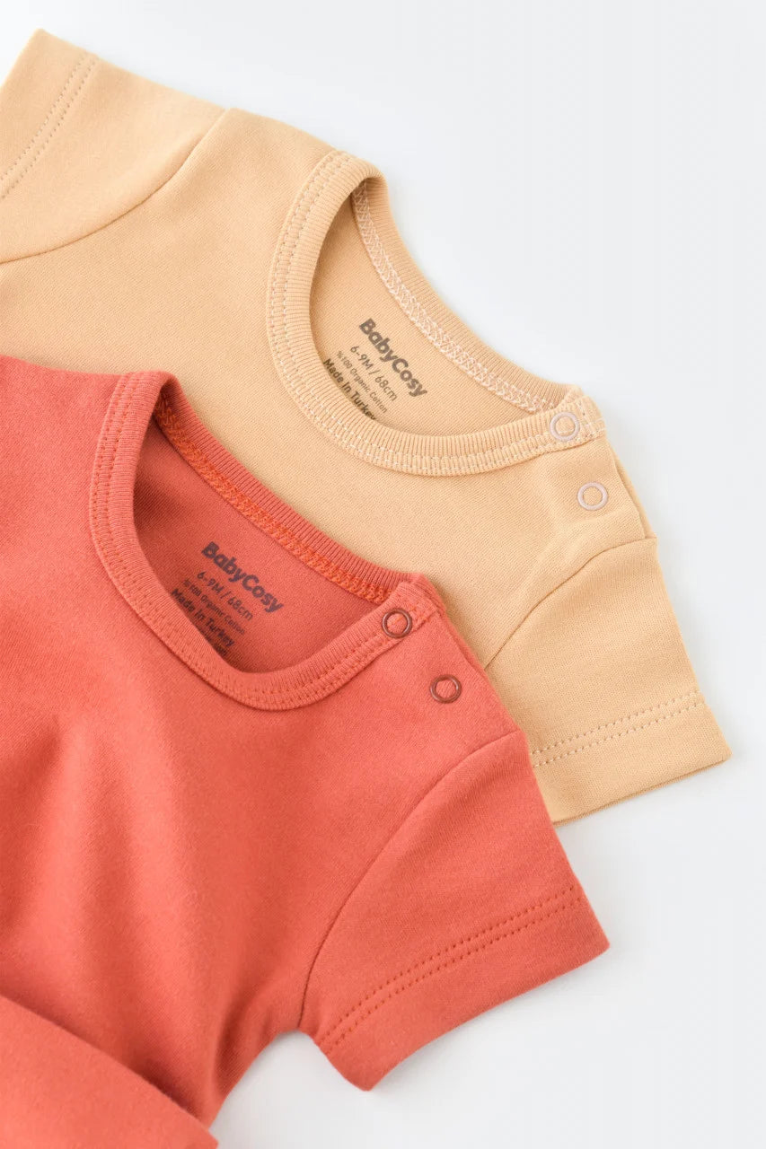 Set 2 body-uri bebe unisex -100% bumbac organic - Mustar/ Scortisoara, BabyCosy