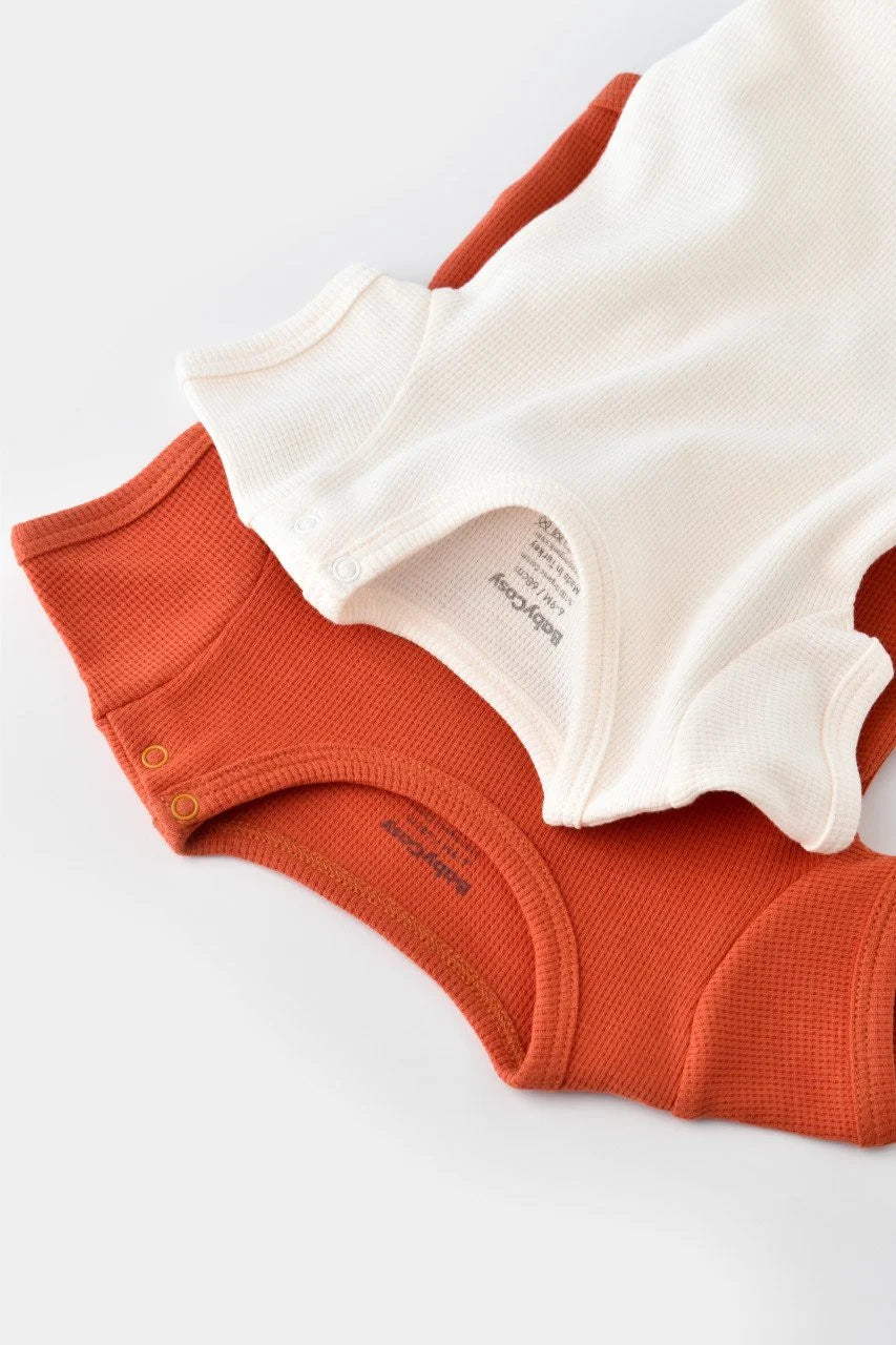 Set 2 body-uri bebe unisex -100% bumbac organic - Scortisoara/Ecru, BabyCosy