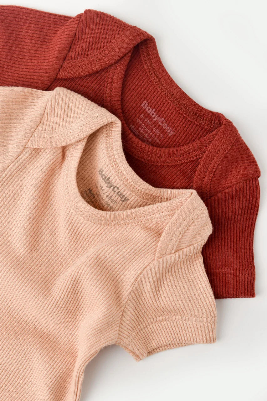 Set 2 body-uri bebe unisex din bumbac organic si modal - Caramiziu/Somon, BabyCosy