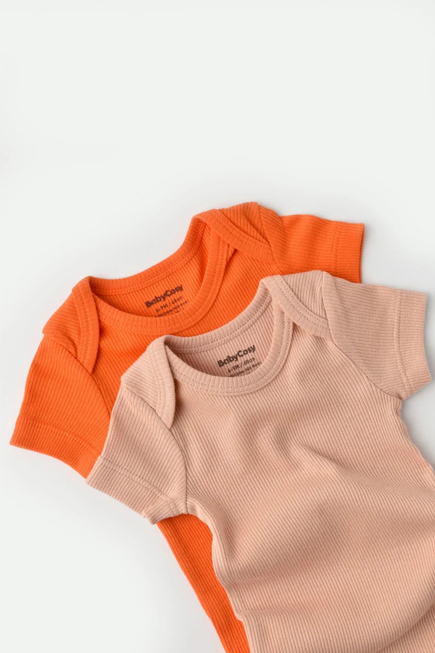 Set 2 body-uri bebe unisex din bumbac organic si modal - Rodie/Piersica, BabyCosy