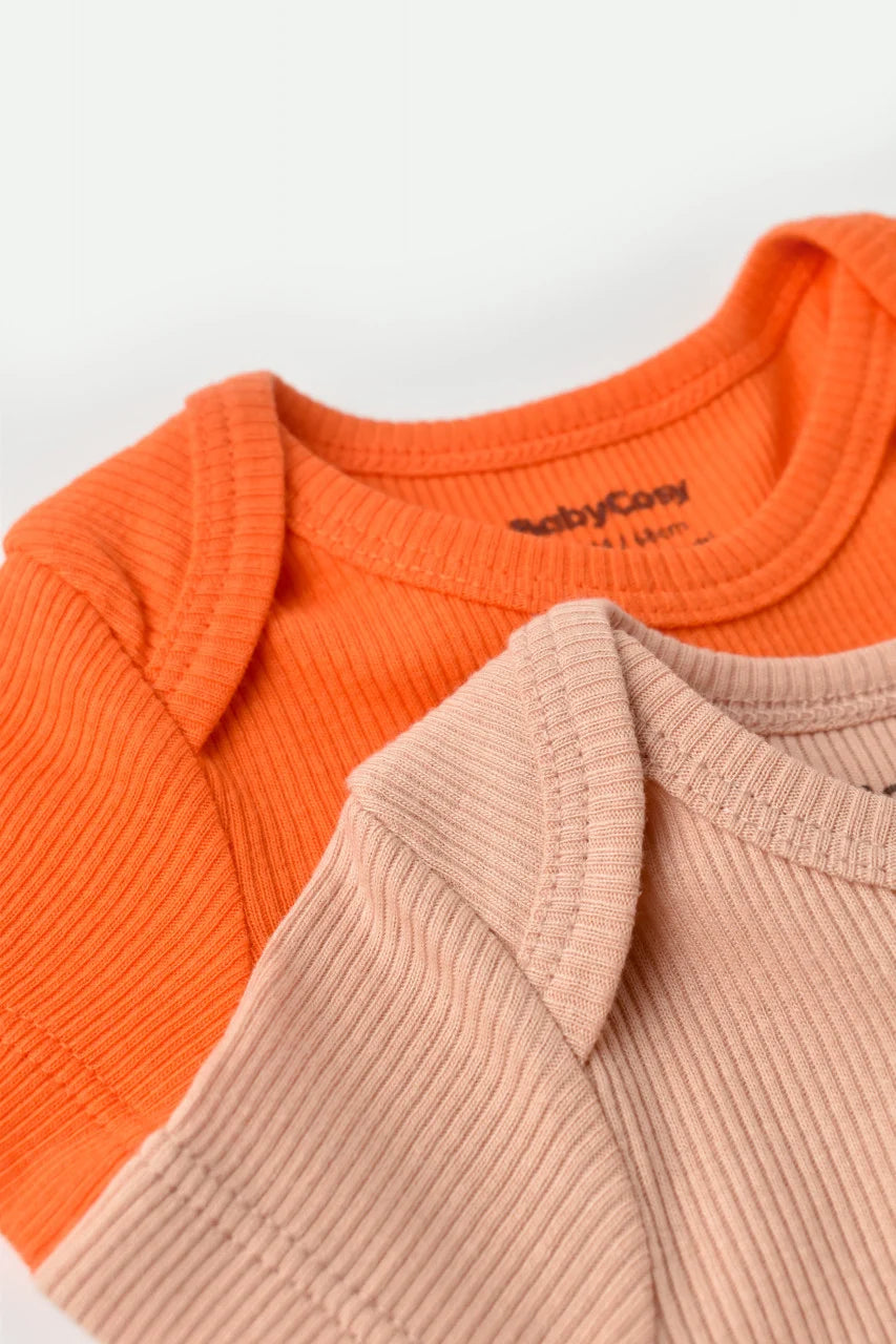 Set 2 body-uri bebe unisex din bumbac organic si modal - Rodie/Piersica, BabyCosy
