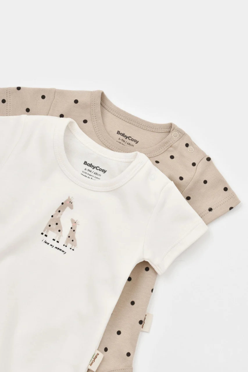 Set 2 body-uri bebe unisex Girafa, BabyCosy, 100% bumbac organic