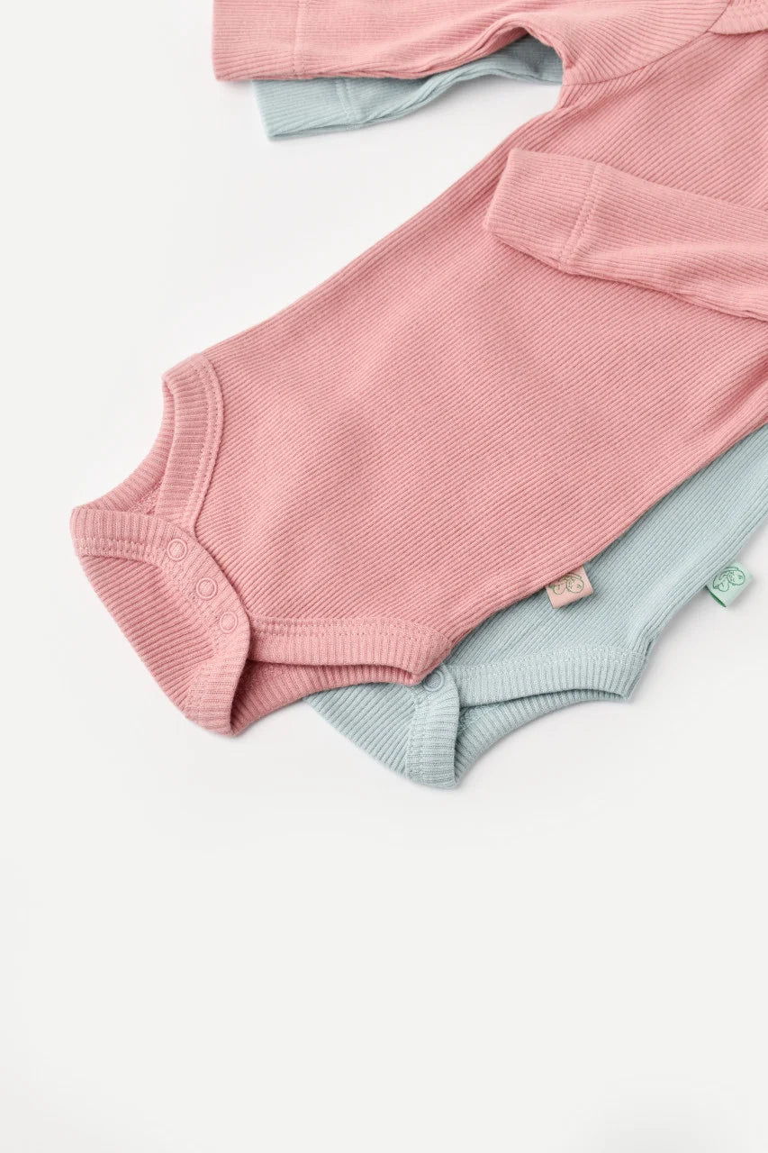 Set 2 body-uri cu maneca lunga bebe unisex din bumbac organic si modal - Mint/Rose, BabyCosy