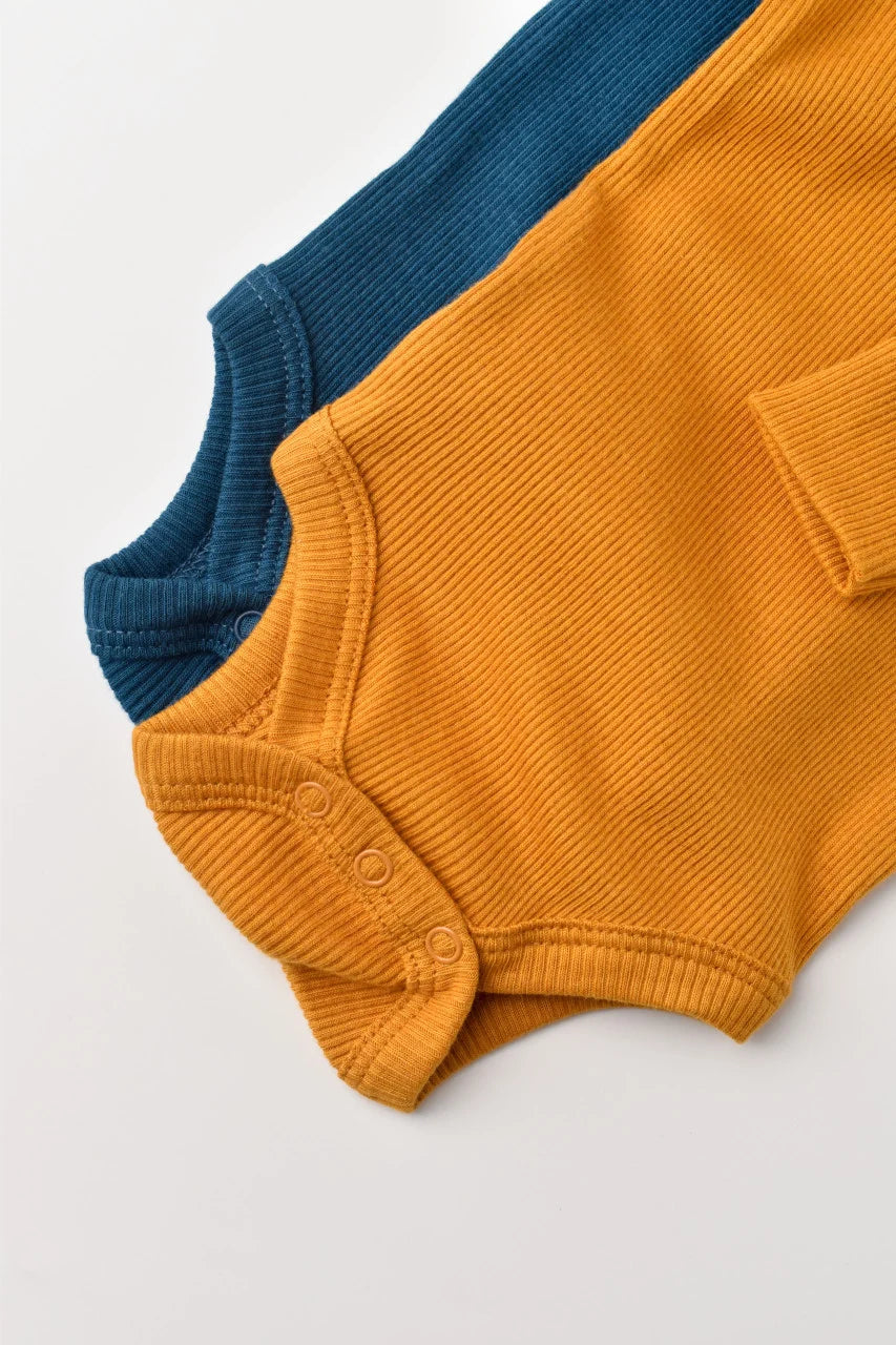 Set 2 body-uri cu maneca lunga bebe unisex din bumbac organic si modal - Bleumarin/Sofran, BabyCosy