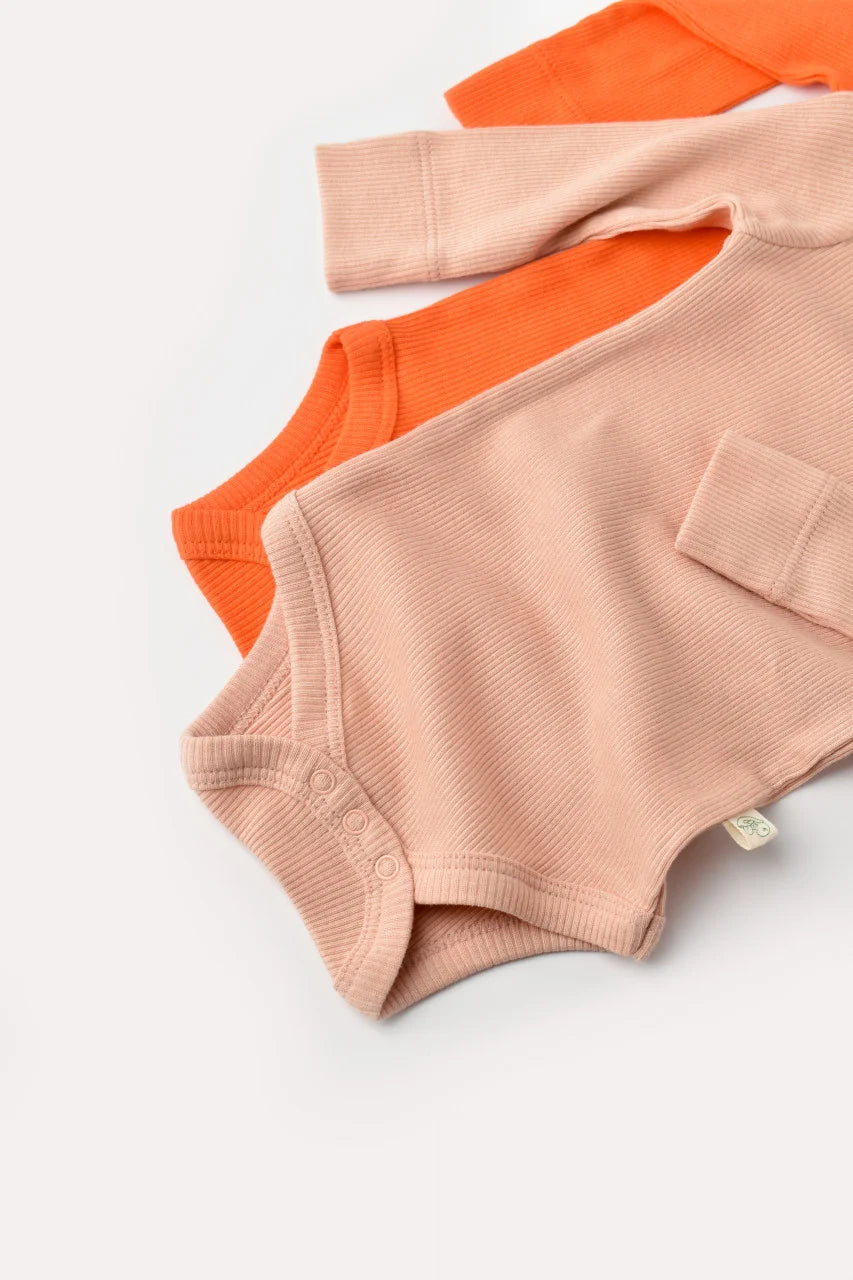 Set 2 body-uri cu maneca lunga bebe unisex din bumbac organic si modal - Rodie/Piersica, BabyCosy