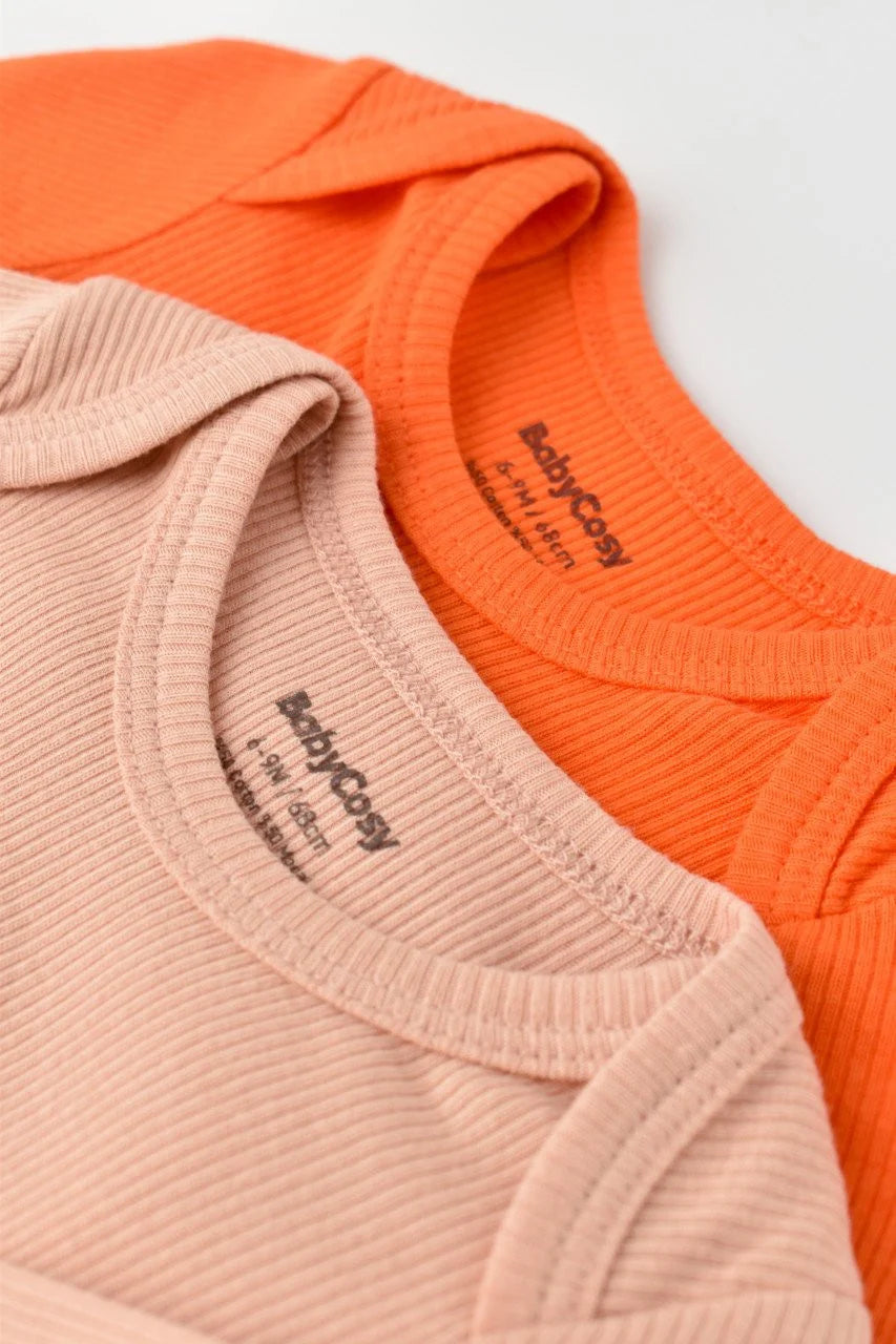 Set 2 body-uri cu maneca lunga bebe unisex din bumbac organic si modal - Rodie/Piersica, BabyCosy