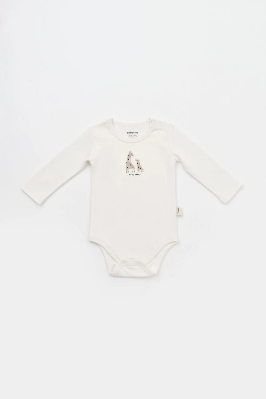Set 2 body-uri cu maneca lunga bebe unisex Girafa, BabyCosy, 100% bumbac organic