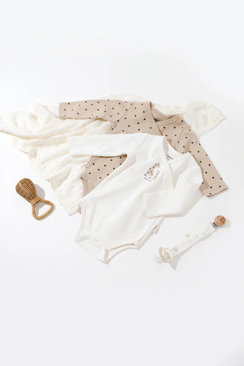 Set 2 body-uri cu maneca lunga petrecute, Girafa, BabyCosy, 100% bumbac organic