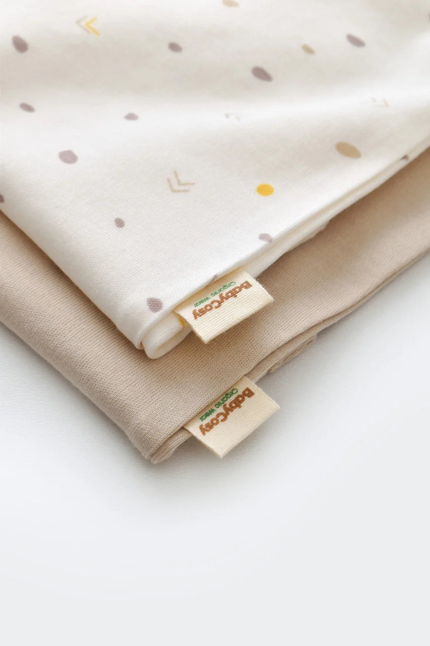 Set 2 body-uri fara maneci bebe unisex -100% bumbac organic - Ecru cu buline, BabyCosy