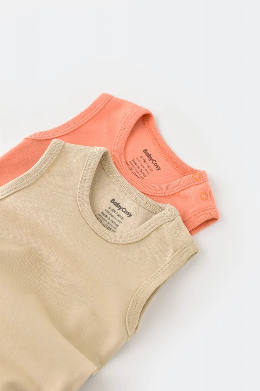 Set 2 body-uri fara maneci bebe unisex -100% bumbac organic - Roz/Crem, BabyCosy