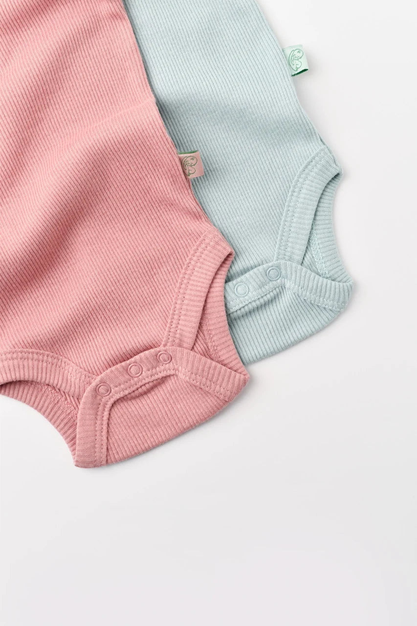 Set 2 body-uri fara maneci bebe unisex din bumbac organic si modal - Mint/Rose, BabyCosy