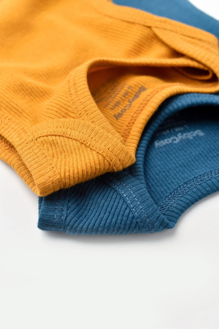 Set 2 body-uri fara maneci bebe unisex din bumbac organic si modal - Bleumarin/Sofran, BabyCosy