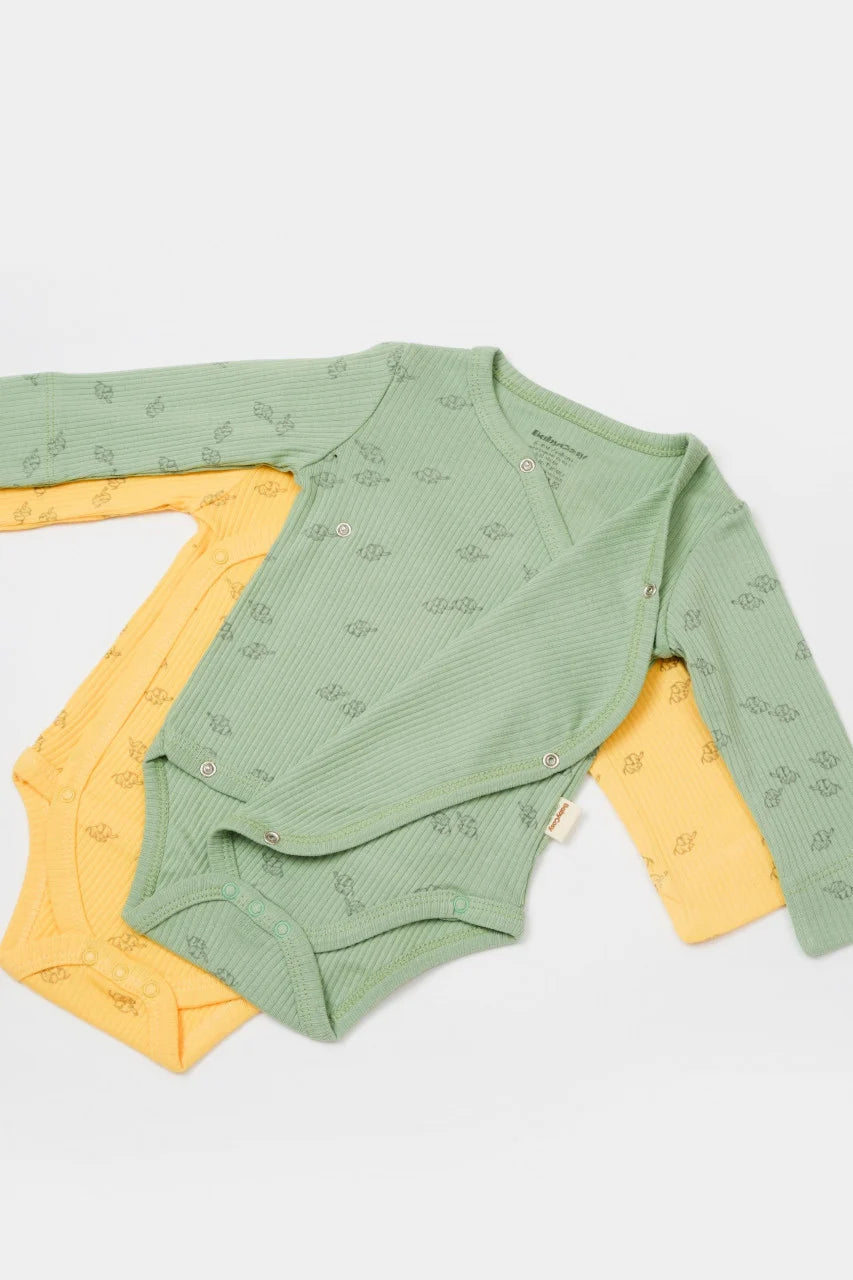 Set 2 body-uri petrecute Printed, BabyCosy, 50% modal+50% bumbac, Lamaie/Verde