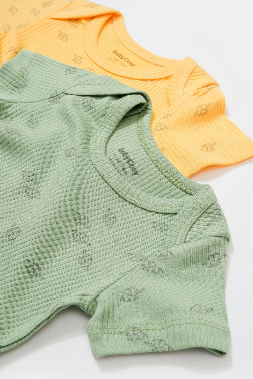 Set 2 body-uri Printed, BabyCosy, 50% modal+50% bumbac, Lamaie/Verde