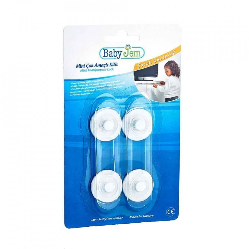 Set 2 mini sigurante universale pentru usi si dulapuri BabyJem, albe