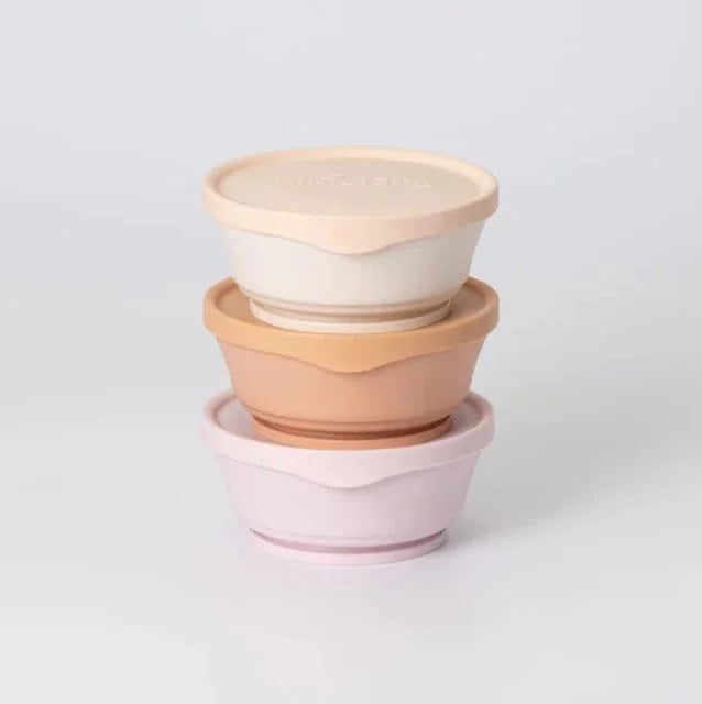 Set 3 boluri cu capac hrana bebelusi Miniware, 100% din materiale naturale biodegradabile, Cotton Candy+Toffee+Vanilla