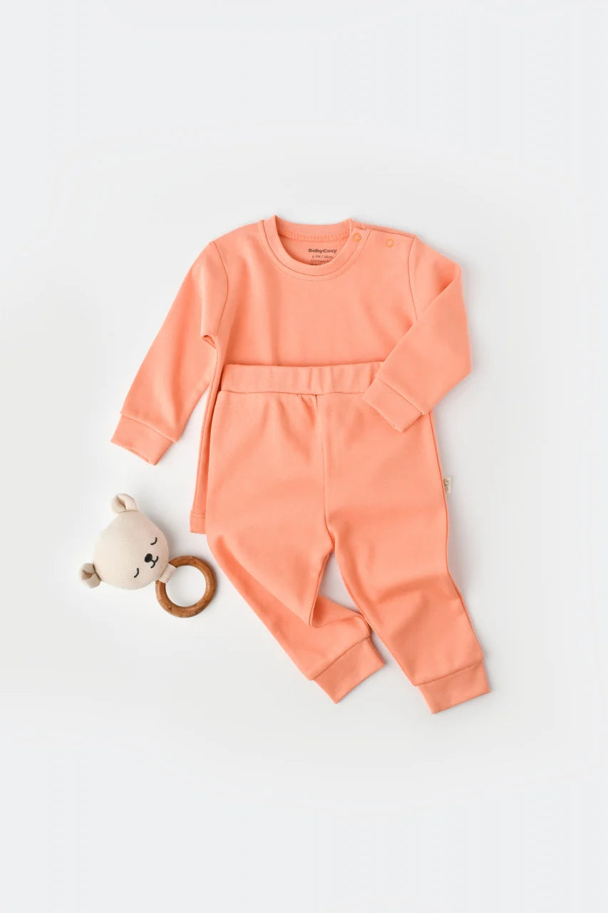 Set bluzita cu maneca lunga si pantaloni lungi - bumbac organic 100% - Roz, BabyCosy