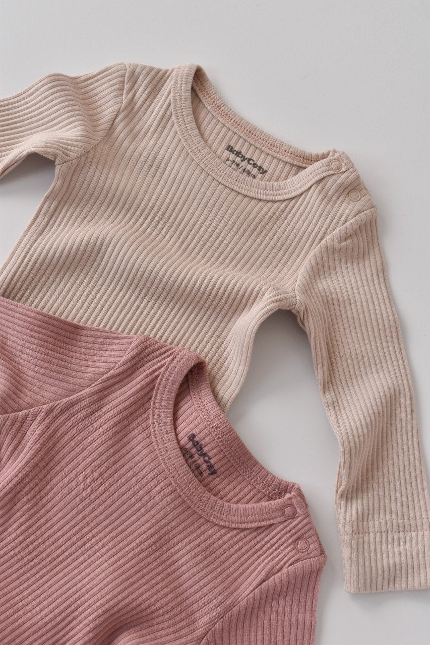 Set de 2 body-uri cu maneca lunga din bumbac organic si modal - Roz/Blush BabyCosy