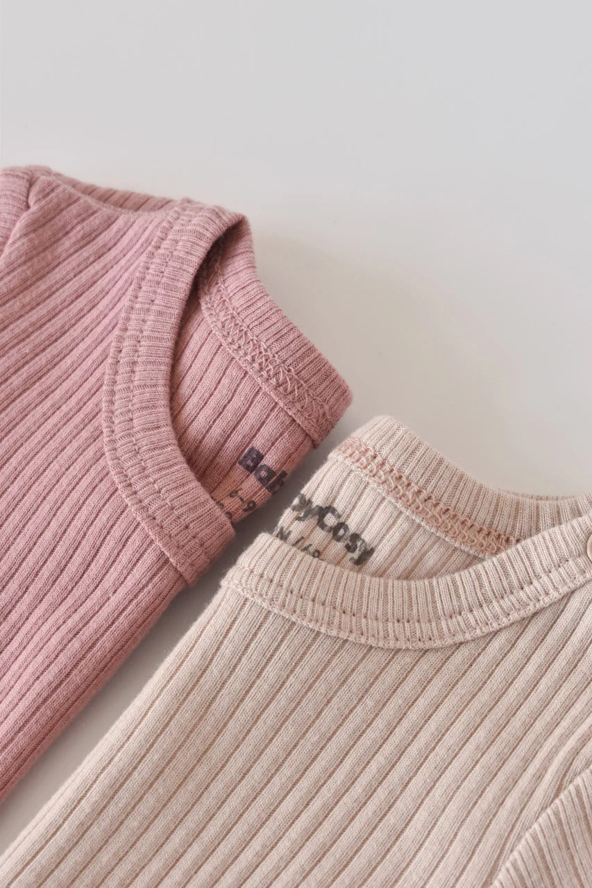 Set de 2 body-uri cu maneca scurta din bumbac organic si modal - Roz/Blush BabyCosy