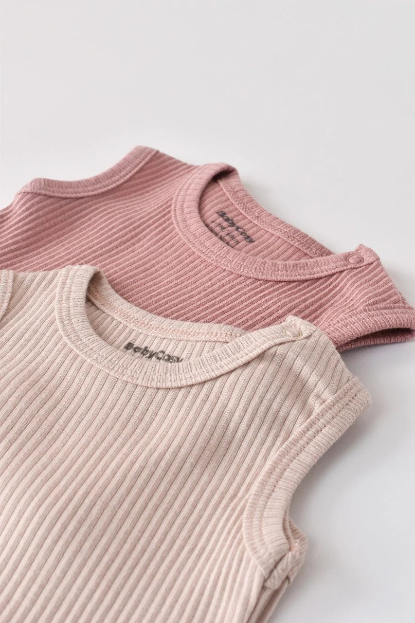 Set de 2 body-uri fara maneci din bumbac organic si modal - Roz/Blush BabyCosy