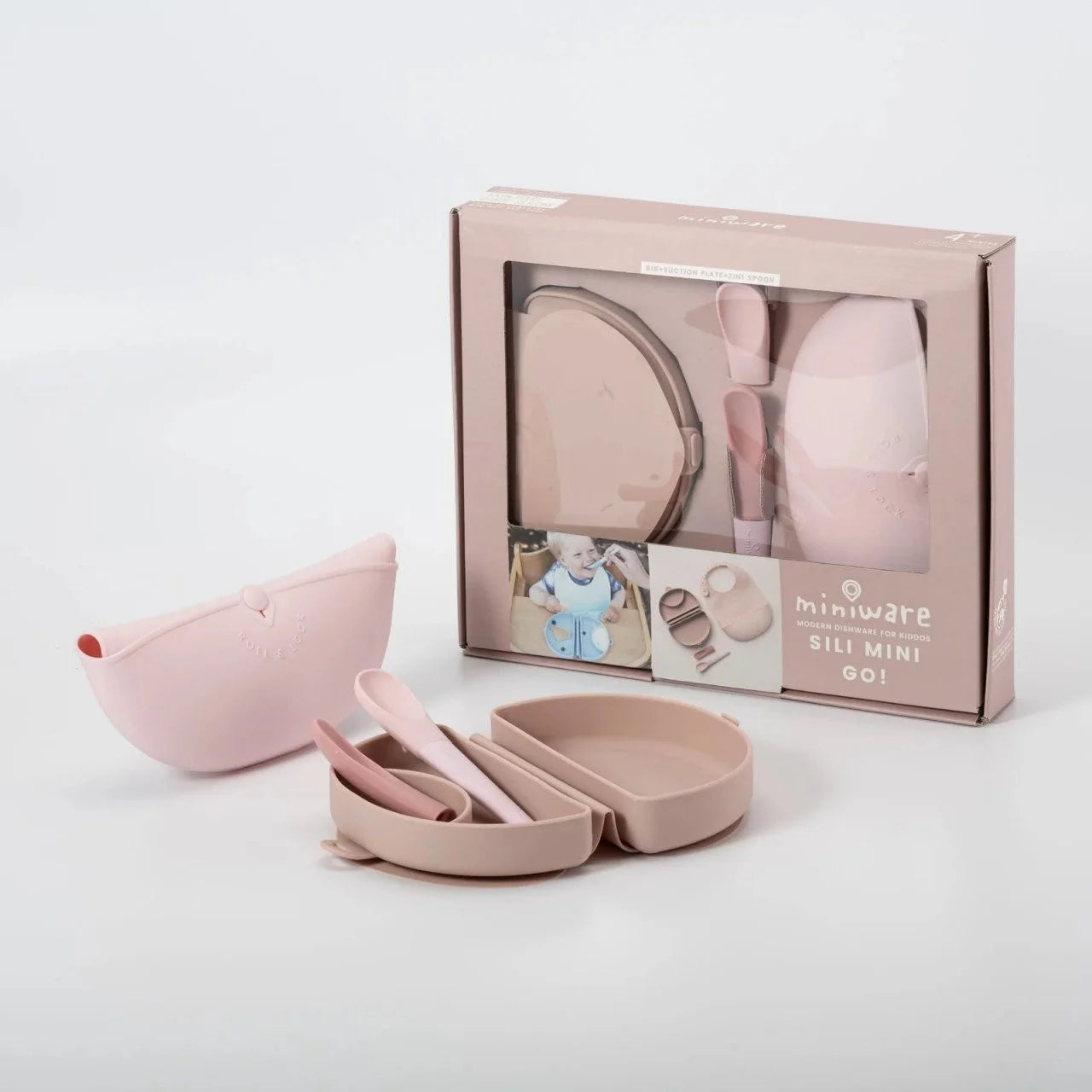 Set diversificare hrana bebelusi Miniware Sili Mini GO, 100% din materiale naturale biodegradabile, 3 piese
