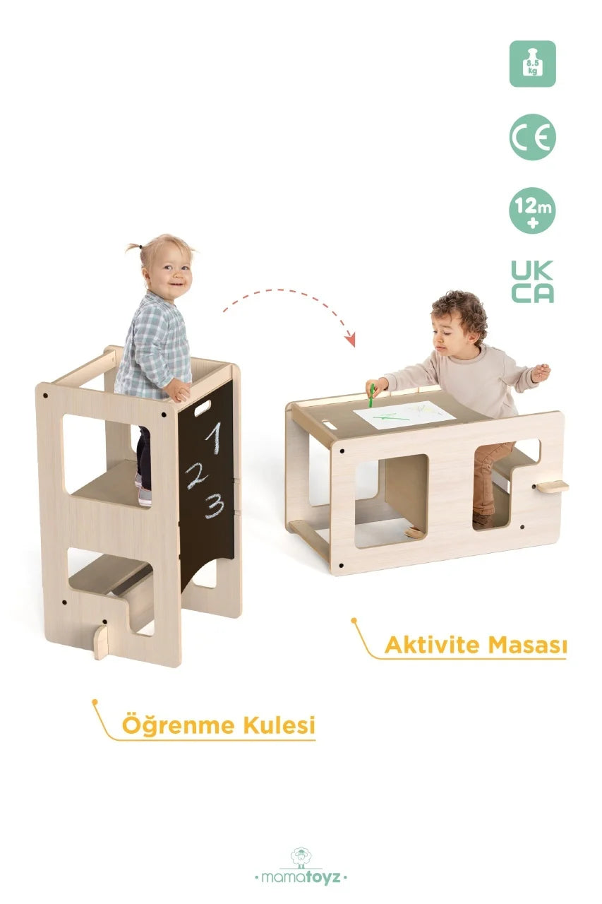 Turn de invatare multifunctional Kule Flip, Natur, MamaToyz