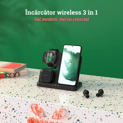 Încărcător 3-în-1 Telefon, Smart Watch & Căști