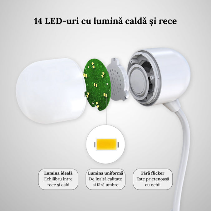 Lampă 3 în 1 pentru Birou Wireless, Difuzor & Flexibilitate 360°
