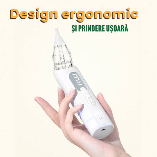 Aspirator Nazal Electric pentru Bebelusi, Incarcare USB, 3 Moduri de Aspirare, Muzica Relaxanta, Capete din Silicon de Inalta Calitate, Portabil si Silentios, Fara BPA, Alb