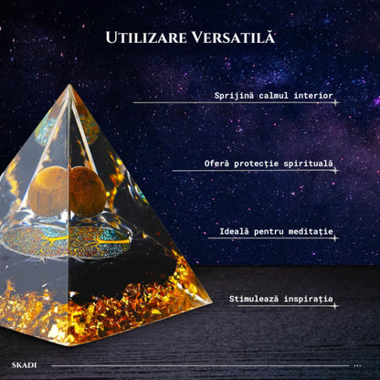 Piramida Orgonica Obsidian & Ochi de Tigru pentru Energie Pozitivă