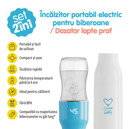 Set 2in1 Incalzitor electric portabil pentru biberoane si dozator lapte praf EASYCARE BABY