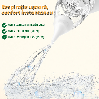 Aspirator Nazal Electric pentru Bebelusi, Incarcare USB, 3 Moduri de Aspirare, Muzica Relaxanta, Capete din Silicon de Inalta Calitate, Portabil si Silentios, Fara BPA, Alb