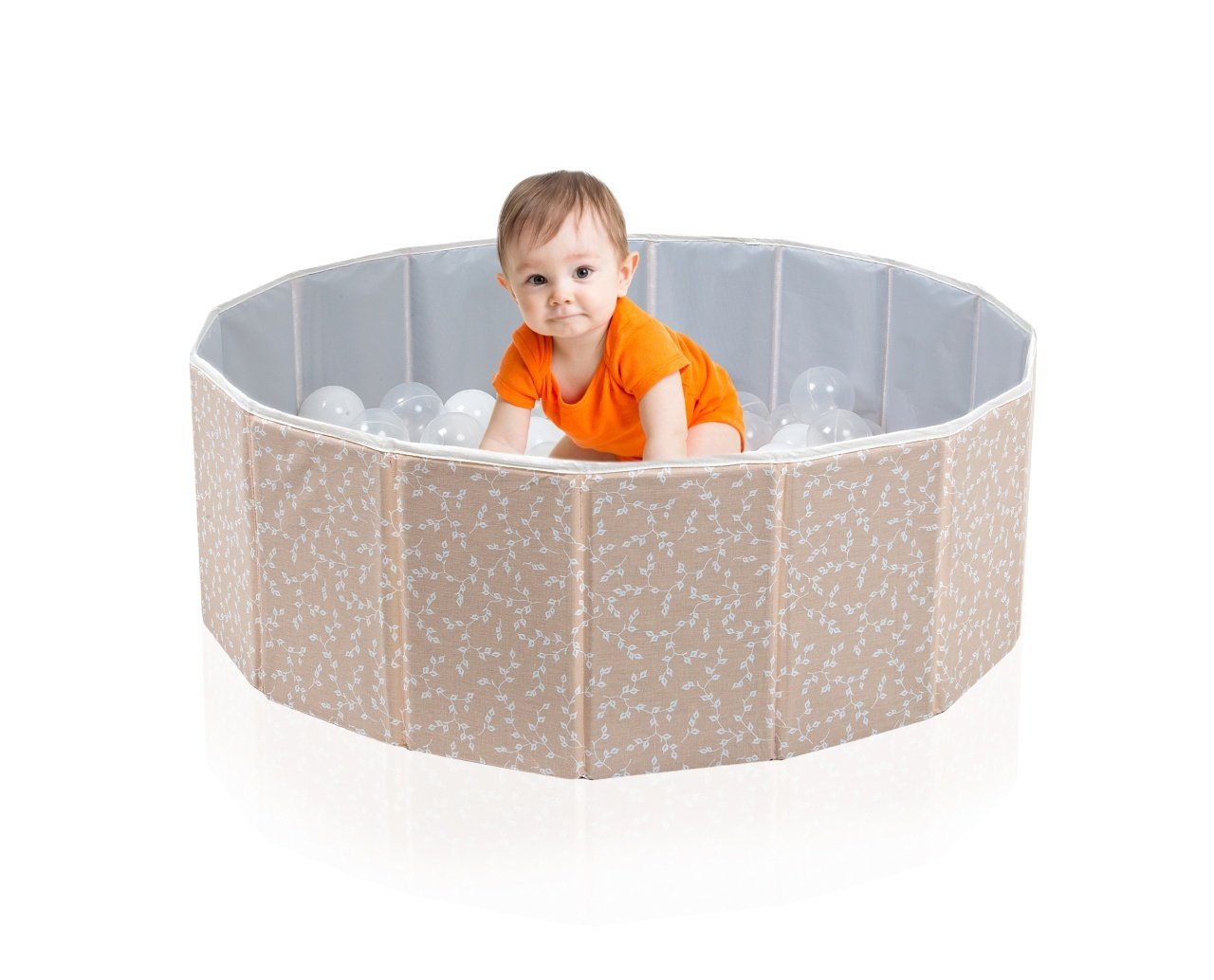Piscina uscata pliabila cu bile, BabyJem, 30x83 cm, 100 bile albe, somon
