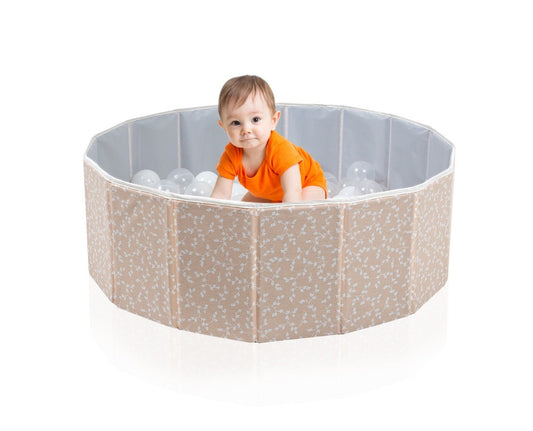 Piscina uscata pliabila cu bile, BabyJem, 30x83 cm, 100 bile albe, somon