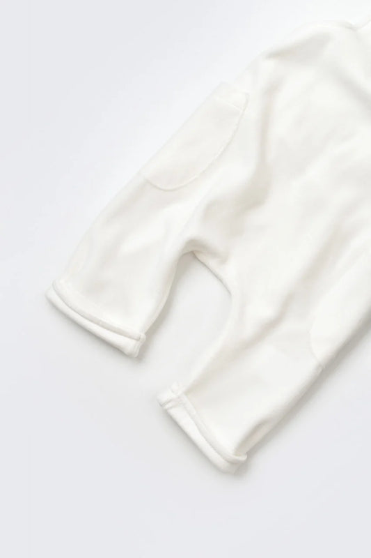 Salopeta Velvet cu bretele din 80%bumbac organic si 20% poliester - Ecru, BabyCosy