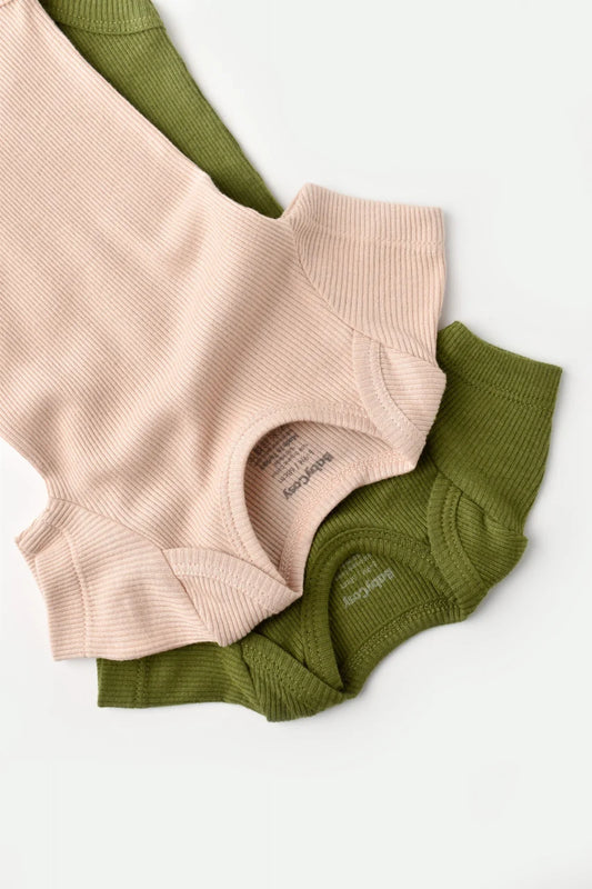 Set 2 body-uri bebe unisex din bumbac organic si modal - Verde/Blush, BabyCosy
