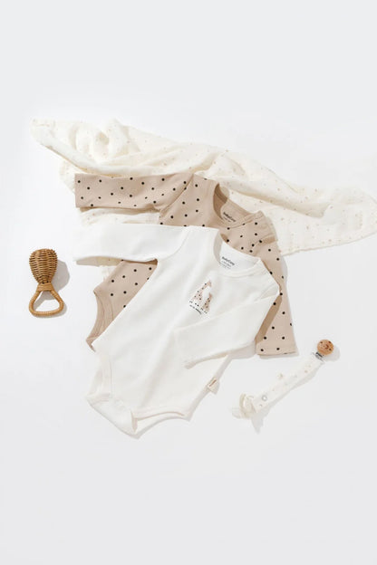 Set 2 body-uri cu maneca lunga bebe unisex Girafa, BabyCosy, 100% bumbac organic