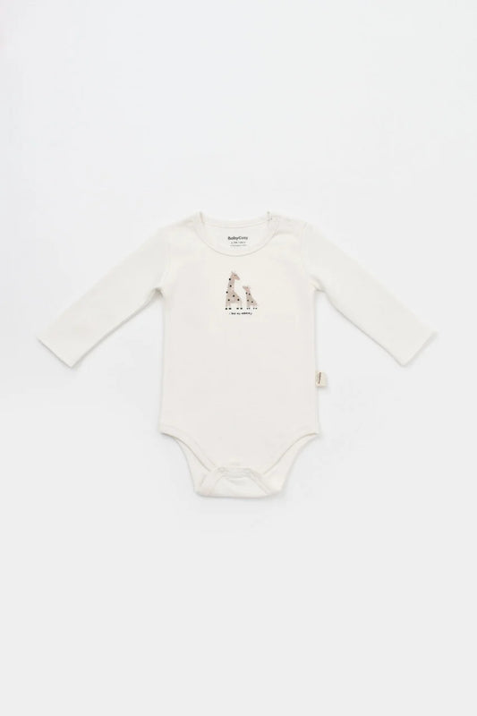 Set 2 body-uri cu maneca lunga bebe unisex Girafa, BabyCosy, 100% bumbac organic