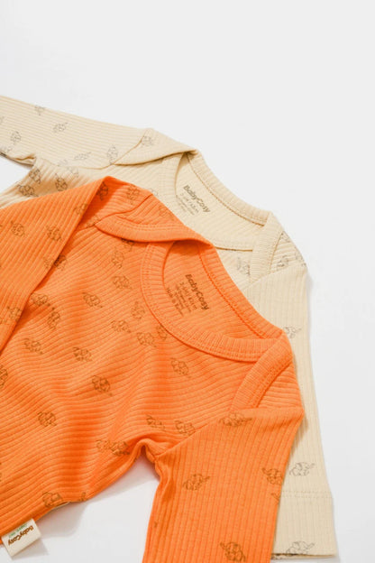 Set 2 body-uri cu maneca lunga Printed, BabyCosy, 50% modal+50% bumbac, Stone/Apricot