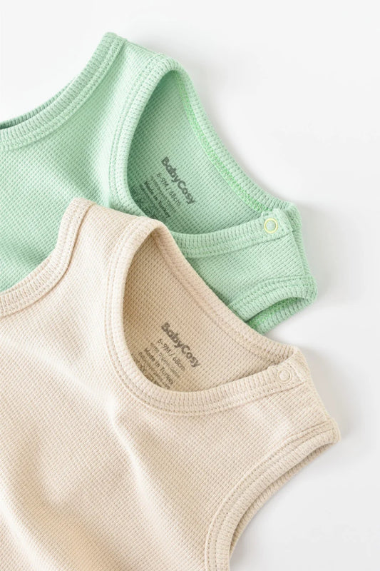 Set 2 body-uri fara maneci bebe unisex -100% bumbac organic - Mint/Stone, BabyCosy