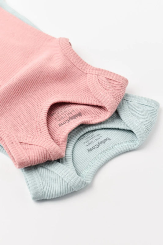 Set 2 body-uri fara maneci bebe unisex din bumbac organic si modal - Mint/Rose, BabyCosy